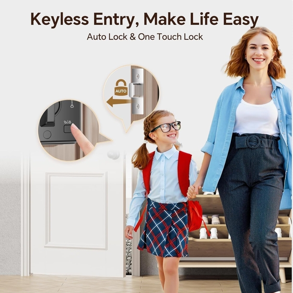New! 3 In 1 Keyless Entry Door Lock w/Handle App Control, Keypad & Physical Key - Picture 7 of 12